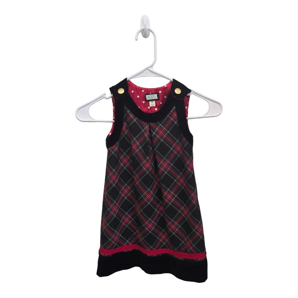 The Children's Place Girls 4T Reversible Plaid Polka Dot Holiday Dress